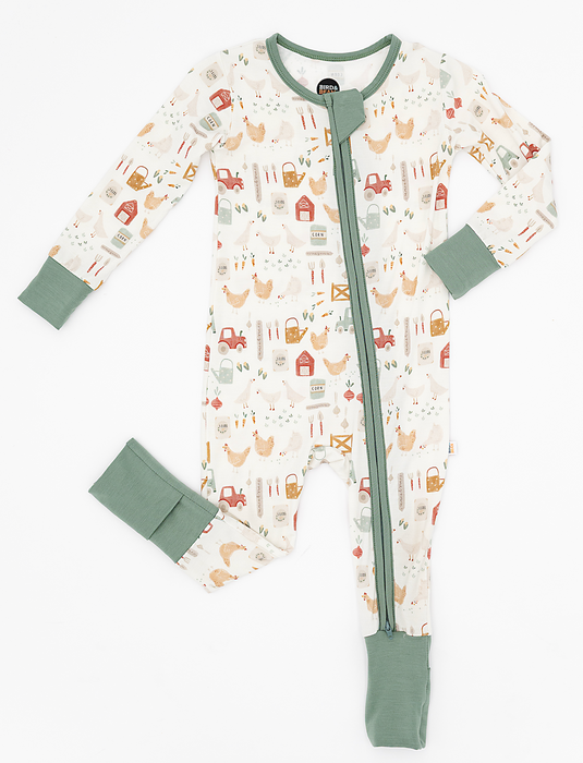 Bamboo One Piece Zip Pajama -Farm Fresh