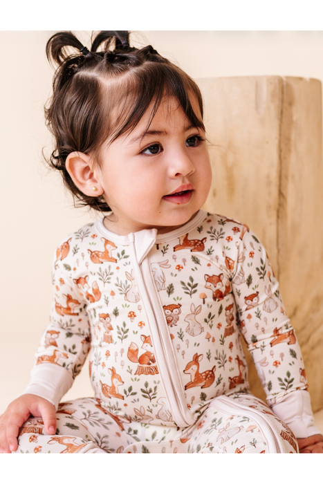 Bamboo One Piece Zip Pajama - Woodland Whimsy