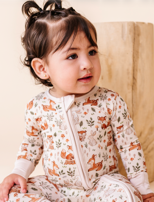 Bamboo One Piece Zip Pajama - Woodland Whimsy