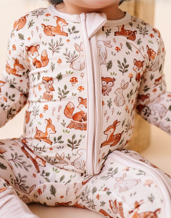 Bamboo One Piece Zip Pajama - Woodland Whimsy