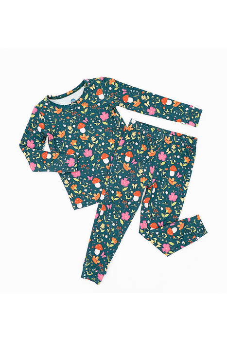 Floral patterned pajama set on a white background | Bird and Bean 