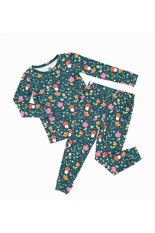 Floral patterned pajama set on a white background | Bird and Bean 