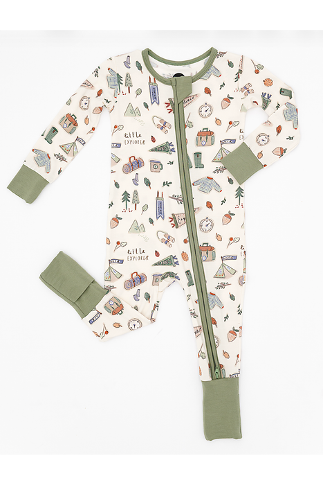 Bamboo One Piece Zip Pajama -Little Explorer