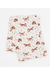 A folded fabric swaddle, featuring a watercolor-style print of brown foxes, crescent moons, pine trees, and small floral motifs on a warm cream background. Bird and Bean Baby 