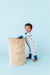 Standing Baby Model Wearing Kai Sailboat Print Blue Bamboo Zip Romper Footie