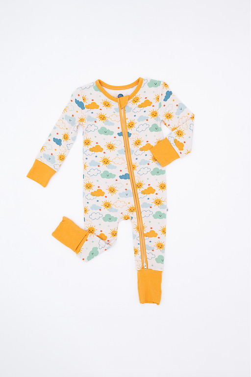 Sunny Sunshine Convertible Bamboo Zip Romper Sleeper Onesie with Marigold Cuffs