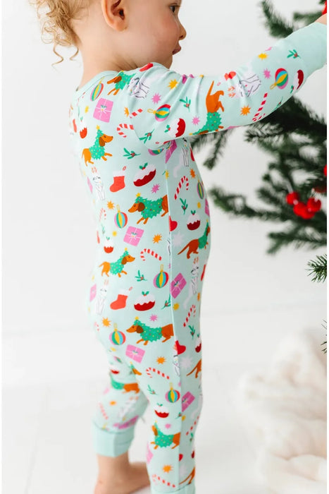 Bamboo One Piece Zip Pajama - Festive Friends Holiday