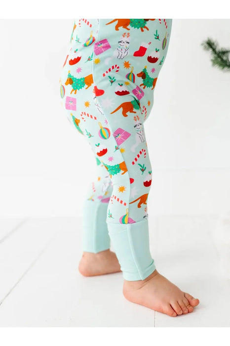 Bamboo One Piece Zip Pajama - Festive Friends Holiday