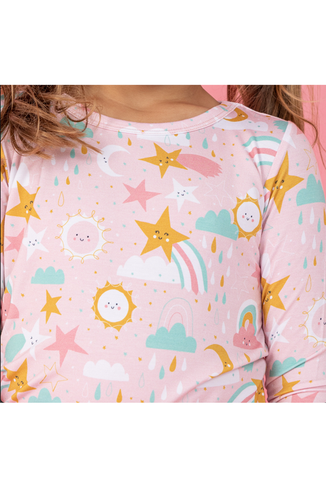 close up of bamboo pink pjs nova