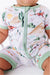 close up of sitting baby model wearing shortie zipper one piece onesie romper in Billy cowboy western print