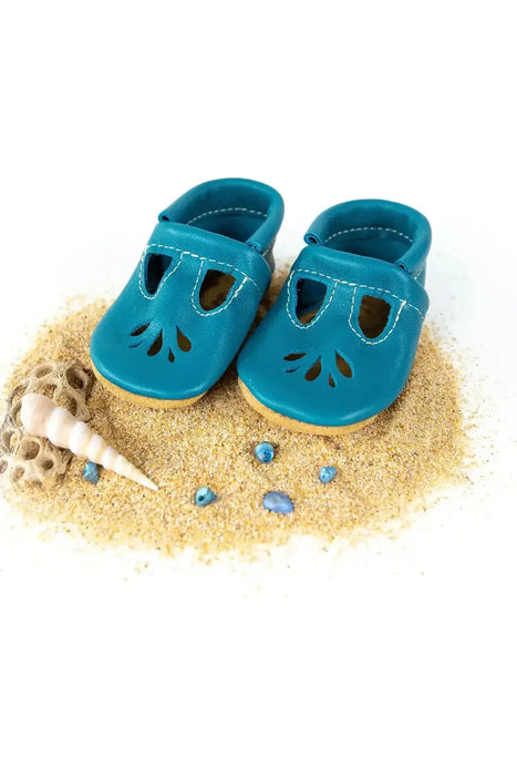 Cerulean Leather Mary Jane Slippers