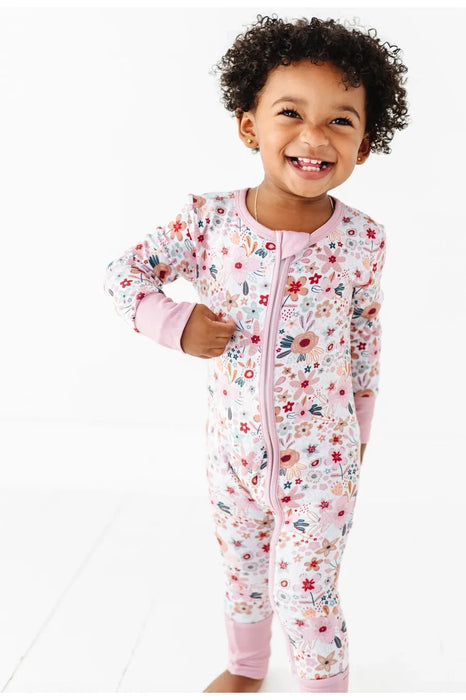 Bamboo One Piece Zip Pajama - Blossom