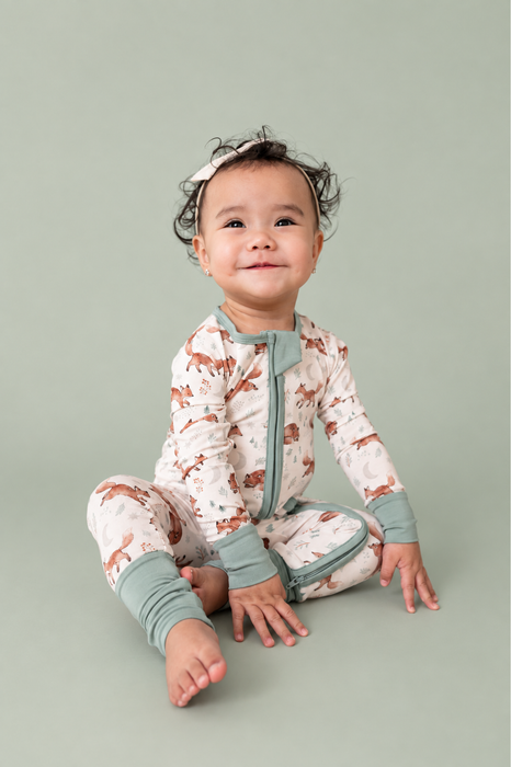 Bamboo One Piece Zip Pajama -Moonlit Fox