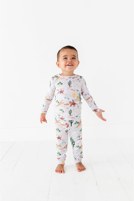 full body image of child model in billy western pajama set