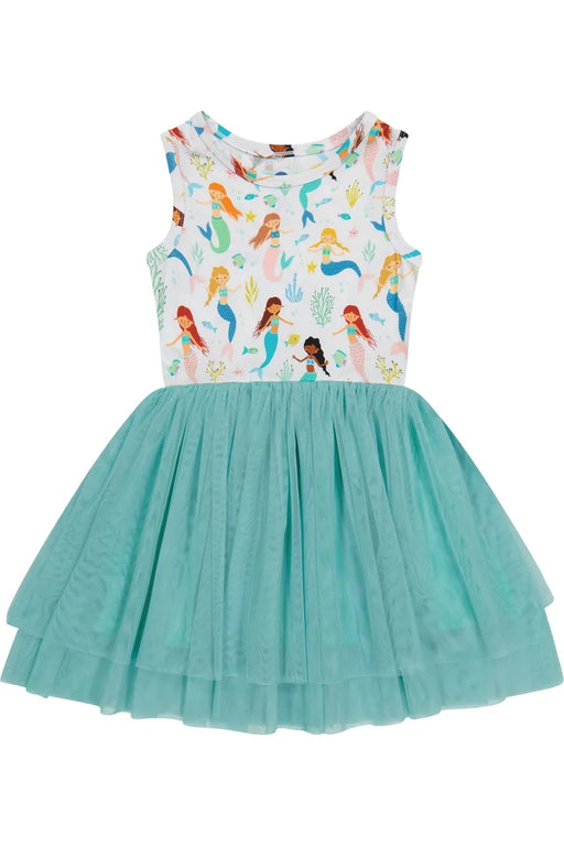 mermaid print tank dress with teal tulle skirt 