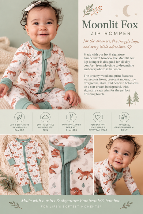 Bamboo One Piece Zip Pajama -Moonlit Fox
