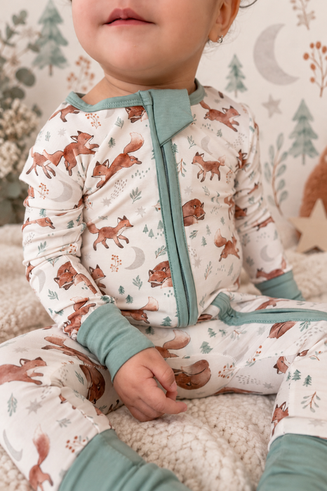 Bamboo One Piece Zip Pajama -Moonlit Fox