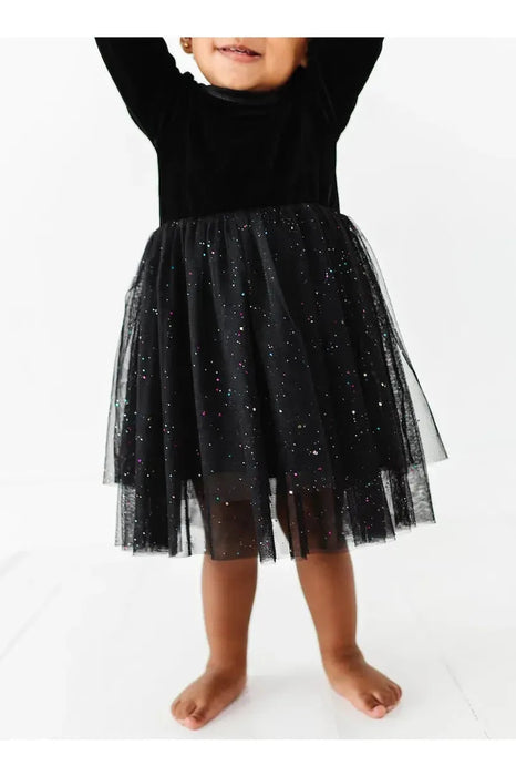 velvet girls dress with twirly sparkly tulle skirt