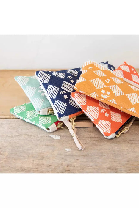 Checkered Quilt Pencil Bag - Navy | Orange Zip